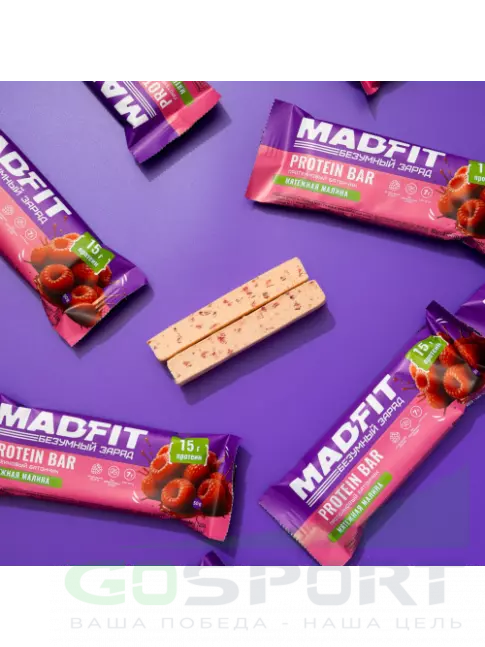 Протеиновый батончик Madfit Батончик неглазированный Protein bar 50 г, Мятежная малина