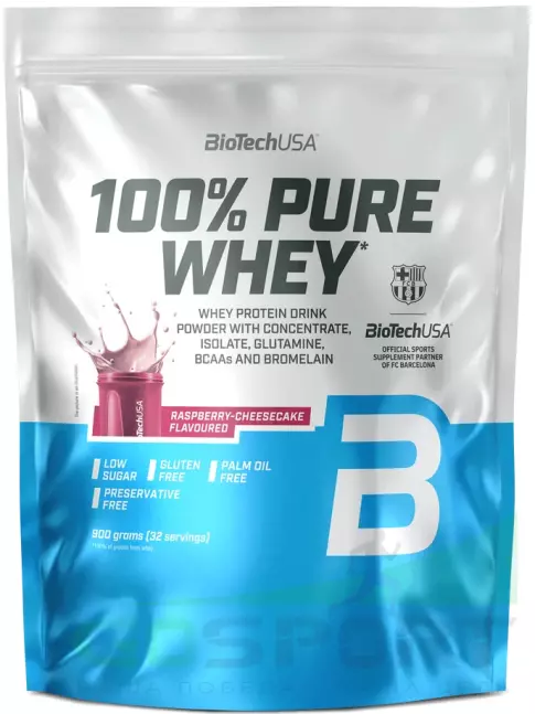 Сывороточный протеин BioTechUSA 100% Pure Whey 900 г, Малиновый чизкейк Сывороточный протеин BioTechUSA 100% Pure Whey 900 г, Малиновый чизкейк