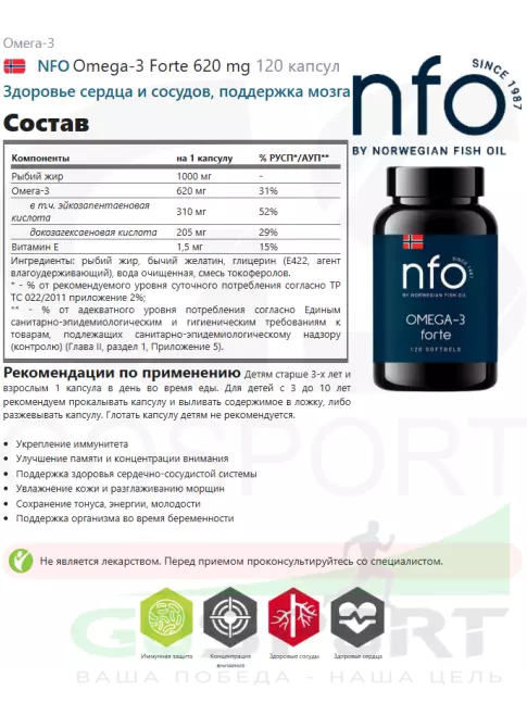 Омега-3 NFO Omega-3 Forte 620 mg 120 капсул