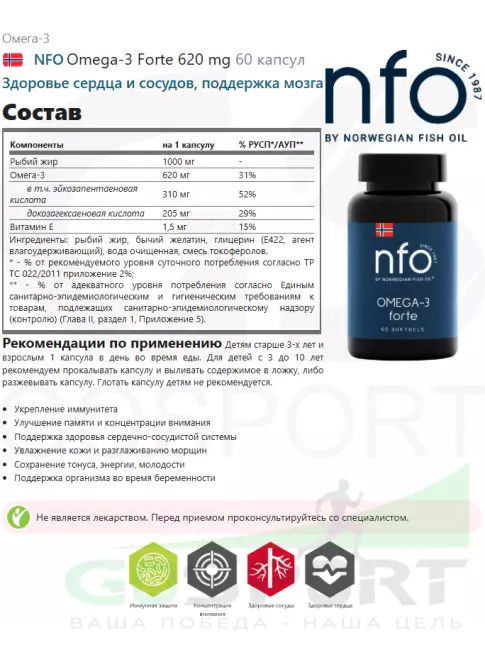 Омега-3 NFO Omega-3 Forte 620 mg 60 капсул