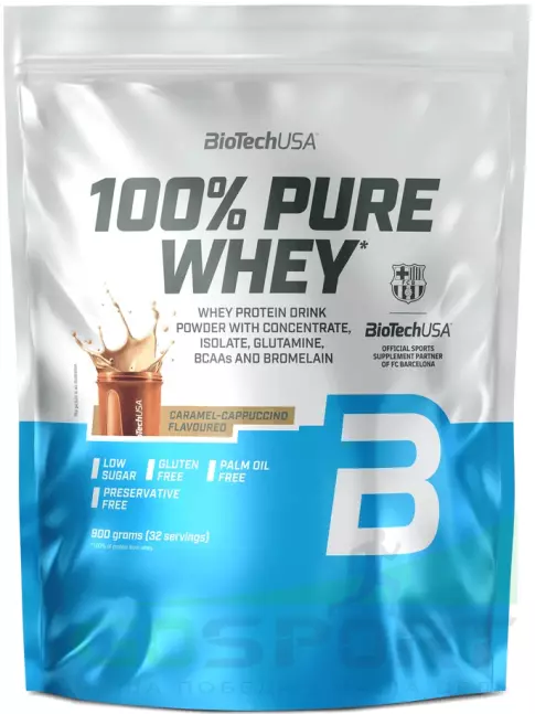 Сывороточный протеин BioTechUSA 100% Pure Whey 900 г, Карамель - капучино