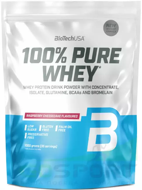 Сывороточный протеин BioTechUSA 100% Pure Whey 1000 г, Малиновый чизкейк