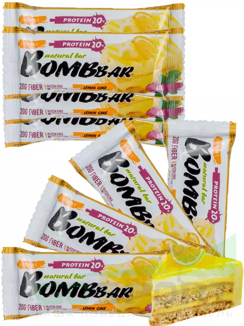 Протеиновый батончик BombBar Protein Bar 8 x 60 г, Лимонный торт