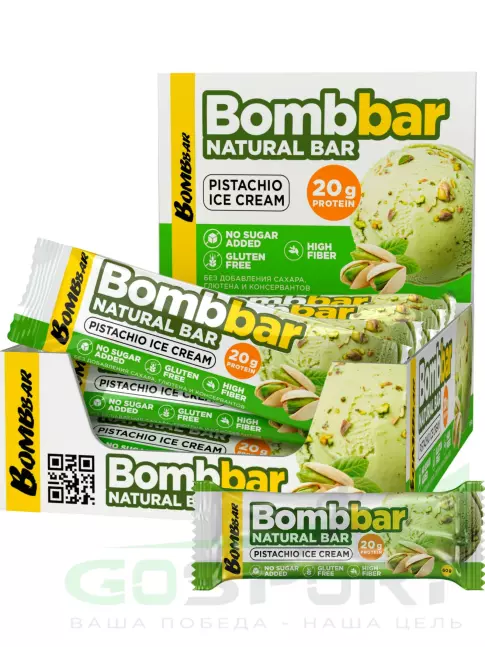 Протеиновый батончик BombBar Протеиновый батончик Natural Bar 20 x 60 г, Фисташковый пломбир