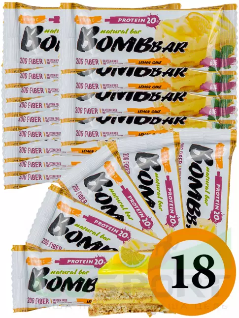 Протеиновый батончик BombBar Protein Bar 18 x 60 г, Лимонный торт Протеиновый батончик BombBar Protein Bar 18 x 60 г, Лимонный торт