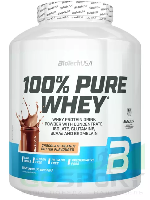 Сывороточный протеин BioTechUSA 100% Pure Whey 2000 г, Шоколад-арахисовая паста Сывороточный протеин BioTechUSA 100% Pure Whey 2000 г, Шоколад-арахисовая паста