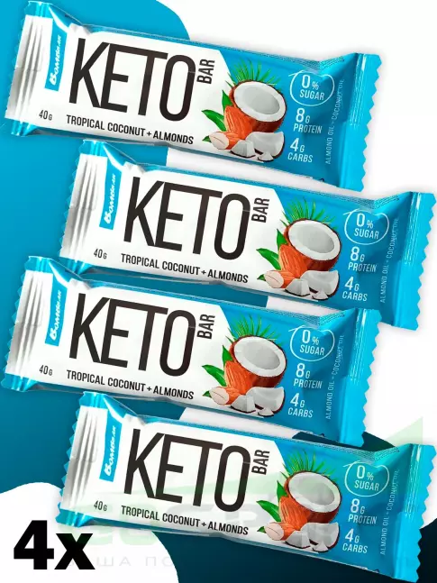 Протеиновый батончик BombBar Батончики Bombbar KETO 4 x 40 г, Тропический кокос - Миндаль