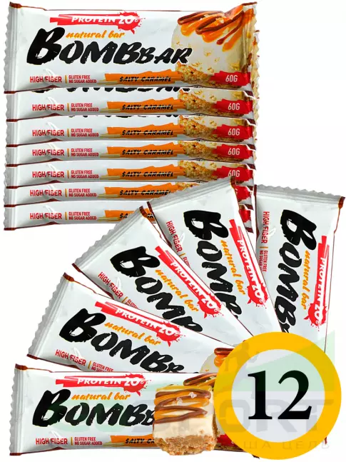 Протеиновый батончик BombBar Protein Bar 12 x 60 г, Соленая карамель
