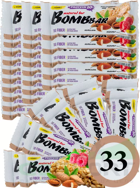 Протеиновый батончик BombBar Protein Bar 33 x 60 г, Рисовый