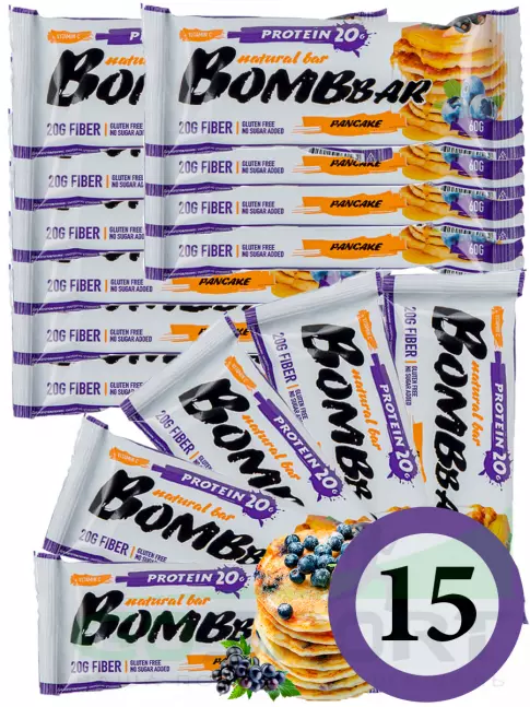 Протеиновый батончик BombBar Protein Bar 15 x 60 г, Смородиново-черничный панкейк
