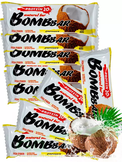 Протеиновый батончик BombBar Protein Bar 9 x 60 г, Кокос
