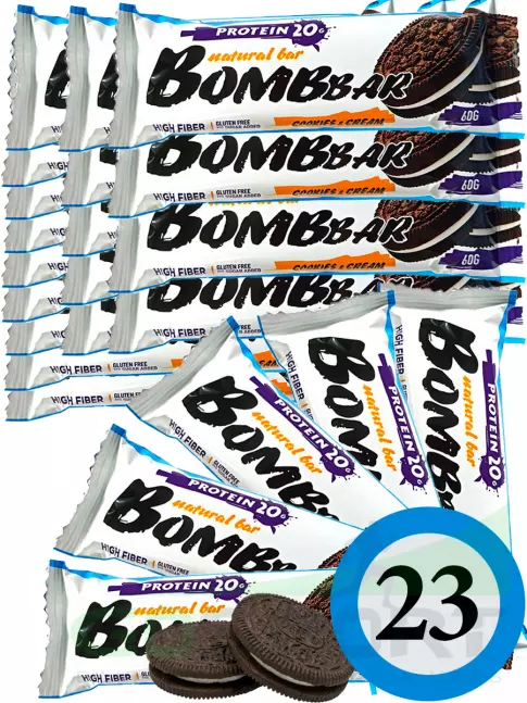 Протеиновый батончик BombBar Protein Bar 23 x 60 г, Печенье с кремом