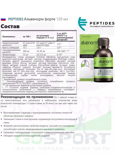  PEPTIDES Альвенорм форте 120 мл