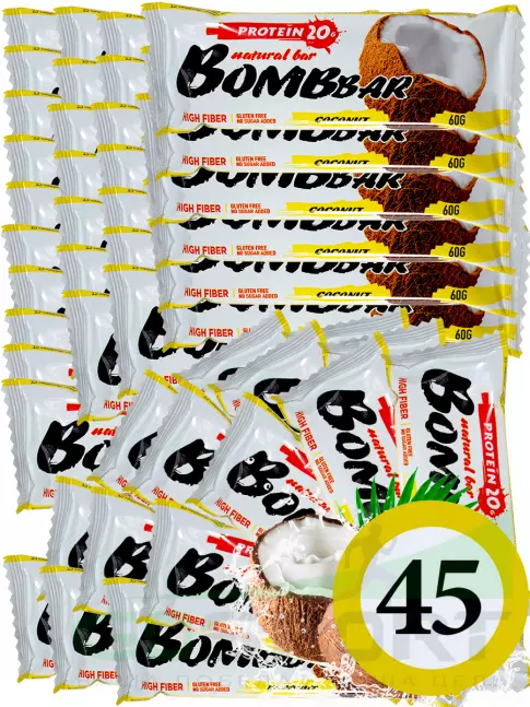 Протеиновый батончик BombBar Protein Bar 45 x 60 г, Кокос