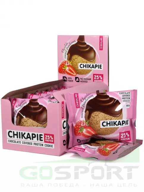 Протеиновый батончик Chikalab ChikaPie 9 x 60 г, Клубника в шоколаде