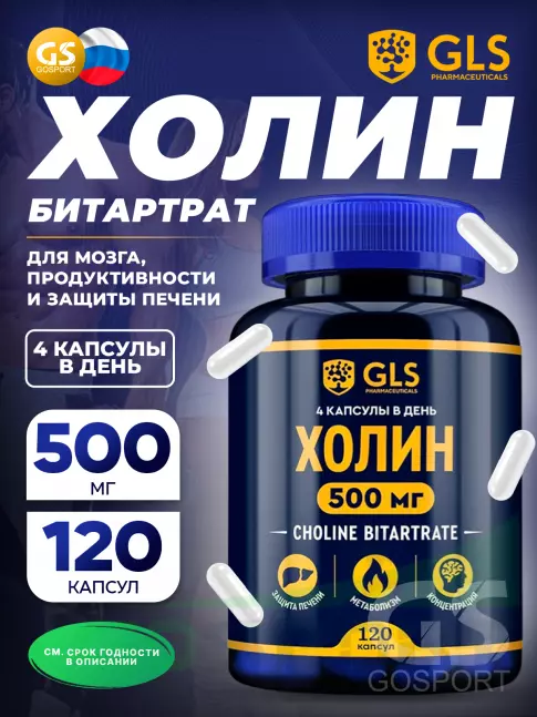  GLS pharmaceuticals Холин 500 мг (холина битартрат) 120 капсул