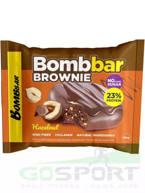 Протеиновый батончик BombBar Печенье глазированное Brownie 10 x 50 г, Фундук