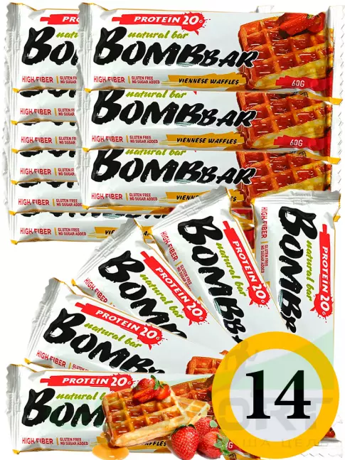 Протеиновый батончик BombBar Protein Bar 14 x 60 г, Венские вафли