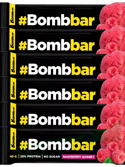Протеиновый батончик BombBar Батончики в шоколаде без сахара 6 x 40 г, Малиновый сорбет Протеиновый батончик BombBar Батончики в шоколаде без сахара 6 x 40 г, Малиновый сорбет