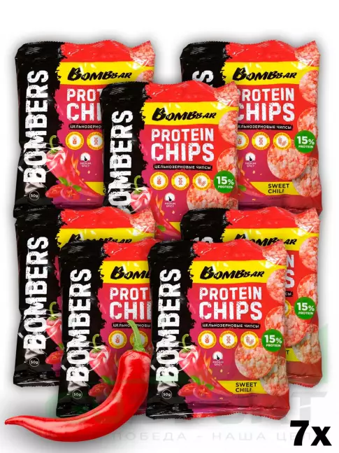 Чипсы BombBar Protein Chips 7 x 50 г, Сладкий чили