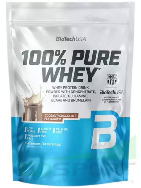 Сывороточный протеин BioTechUSA 100% Pure Whey 400 г, Шоколад-кокос Сывороточный протеин BioTechUSA 100% Pure Whey 400 г, Шоколад-кокос