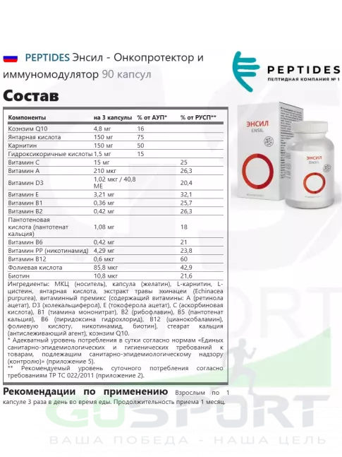  PEPTIDES Энсил - Онкопротектор и иммуномодулятор 90 капсул