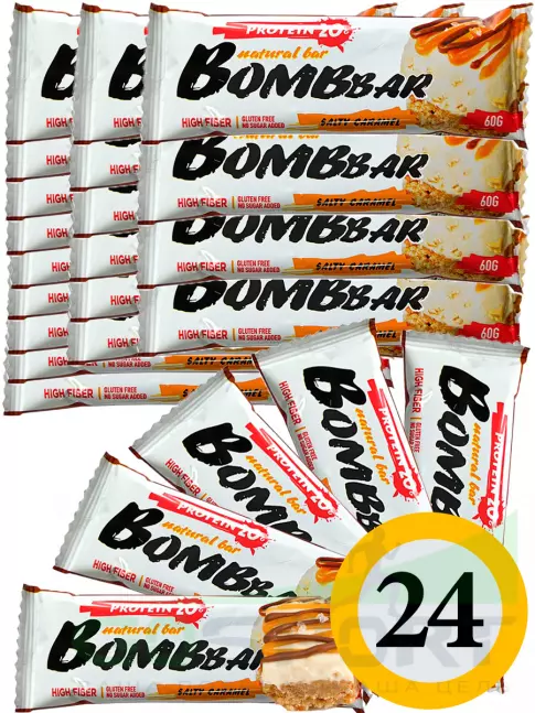 Протеиновый батончик BombBar Protein Bar 24 x 60 г, Соленая карамель