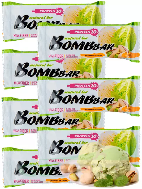 Протеиновый батончик BombBar Protein Bar 7 x 60 г, Фисташковый-Пломбир