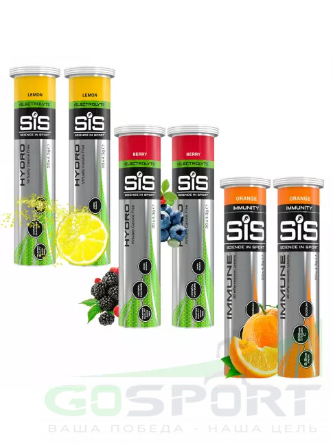 Изотоник SCIENCE IN SPORT (SiS) GO Hydro Tablet 20s 6 x 20 таблеток, Лимон, Ягоды, Апельсин
