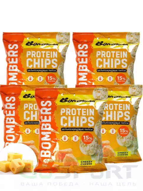 Чипсы BombBar Protein Chips 5 x 50 г, Нежный сыр Чипсы BombBar Protein Chips 5 x 50 г, Нежный сыр
