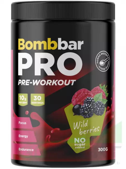 Предтреник в порошке BombBar Pro Pre-Workout 300 г, Лесные ягоды