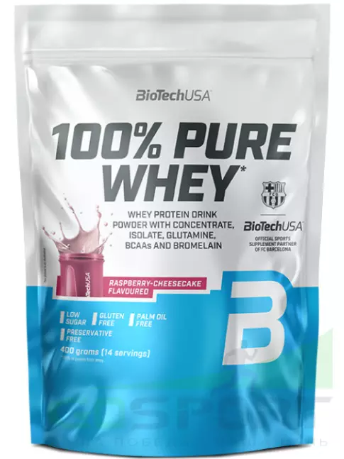 Сывороточный протеин BioTechUSA 100% Pure Whey 400 г, Малиновый чизкейк Сывороточный протеин BioTechUSA 100% Pure Whey 400 г, Малиновый чизкейк