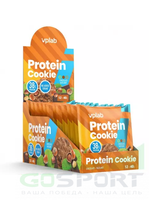 Протеиновый батончик VP Laboratory Protein Cookie 12 штук * 40 г, Шоколад - лесной орех