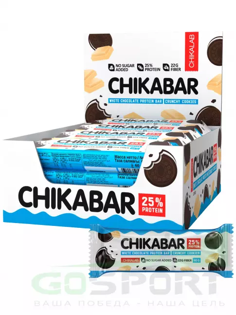 Протеиновый батончик Chikalab Chikabar 20 x 60 г, Печенье с кремом
