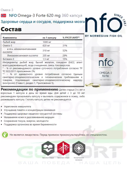 Омега-3 NFO Omega-3 Forte 620 mg 360 капсул