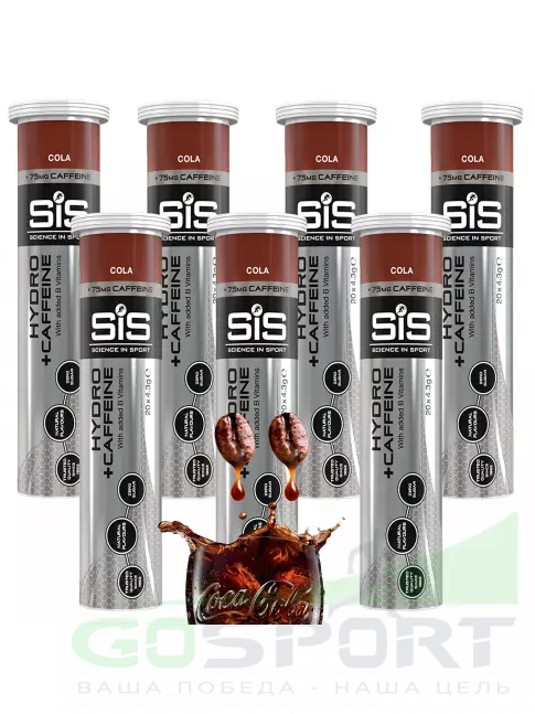 Изотоник SCIENCE IN SPORT (SiS) GO Hydro Tablet 20s CAFFEINE 7 x 20 таблеток, Кола