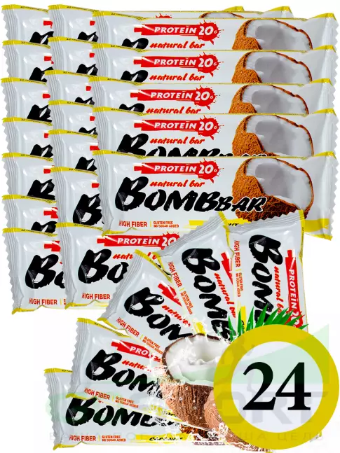 Протеиновый батончик BombBar Protein Bar 24 x 60 г, Кокос