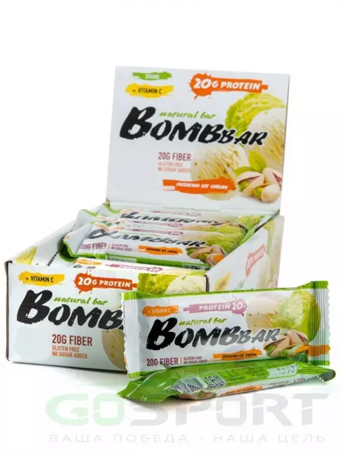 Протеиновый батончик BombBar Protein Bar 20 x 60 г, Фисташковый-Пломбир