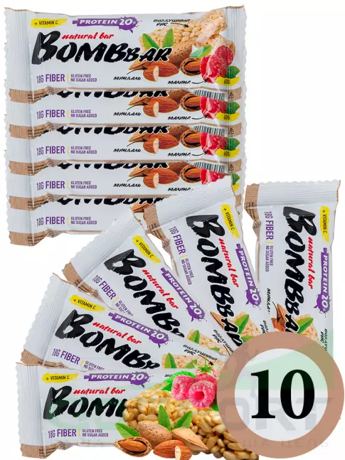 Протеиновый батончик BombBar Protein Bar 10 x 60 г, Рисовый Протеиновый батончик BombBar Protein Bar 10 x 60 г, Рисовый