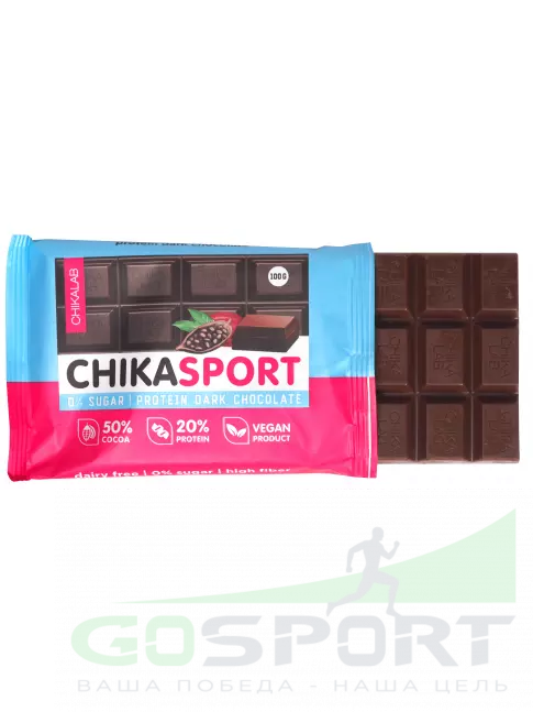 Протеиновый батончик Chikalab Тёмный шоколад без сахара CHIKASPORT 100 г, Шоколад темный