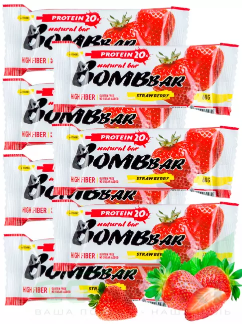 Протеиновый батончик BombBar Protein Bar 7 x 60 г, Клубника
