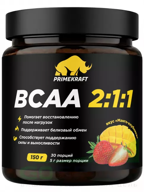 BCAA PRIMEKRAFT BCAA 2:1:1 3900 мг 150 г, Манго - клубника BCAA PRIMEKRAFT BCAA 2:1:1 3900 мг 150 г, Манго - клубника