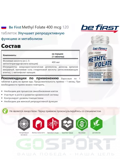  Be First Methyl Folate 400 mcg 120 таблеток