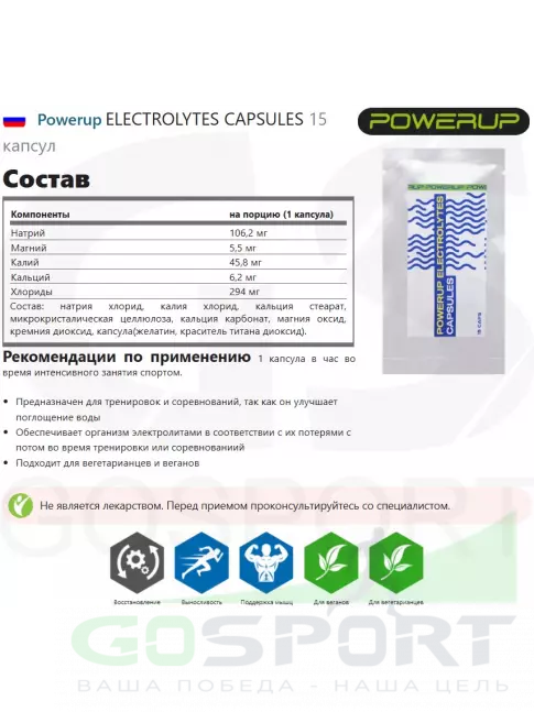  Powerup ELECTROLYTES CAPSULES 15 капсул