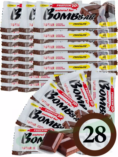 Протеиновый батончик BombBar Protein Bar 28 x 60 г, Двойной шоколад