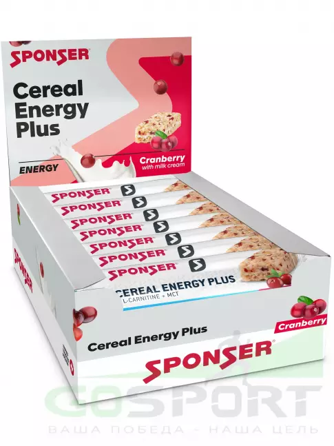 Энергетический батончик SPONSER CEREAL ENERGY PLUS 15 x 40 г, Клюква Энергетический батончик SPONSER CEREAL ENERGY PLUS 15 x 40 г, Клюква