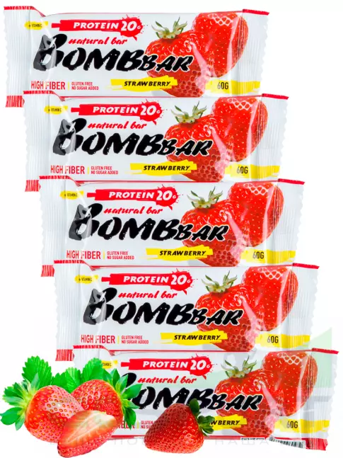 Протеиновый батончик BombBar Protein Bar 5 x 60 г, Клубника