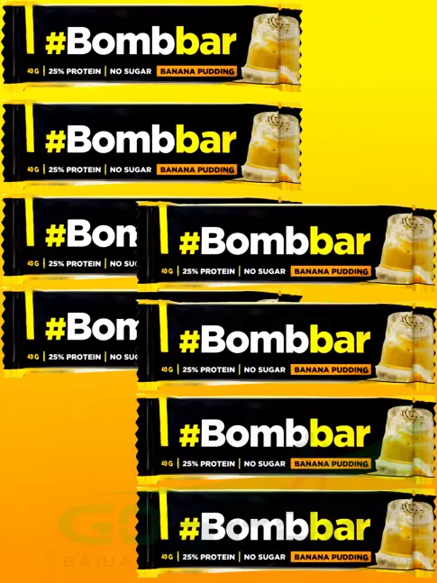 Протеиновый батончик BombBar Батончики в шоколаде без сахара 8 x 40 г, Банановый пудинг Протеиновый батончик BombBar Батончики в шоколаде без сахара 8 x 40 г, Банановый пудинг