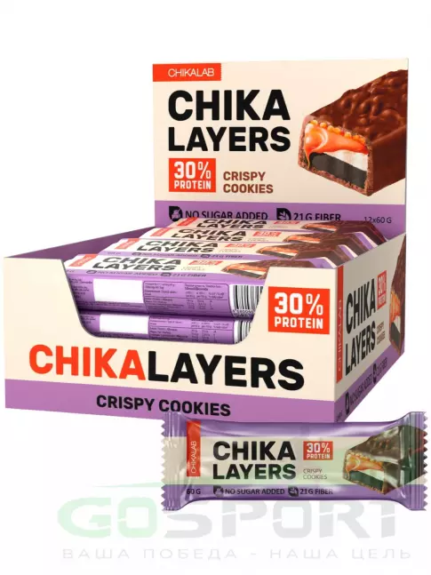 Протеиновый батончик Chikalab Chika Layers 20 x 60 г, Хрустящее печенье с двойным шоколадом