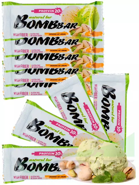 Протеиновый батончик BombBar Protein Bar 9 x 60 г, Фисташковый-Пломбир